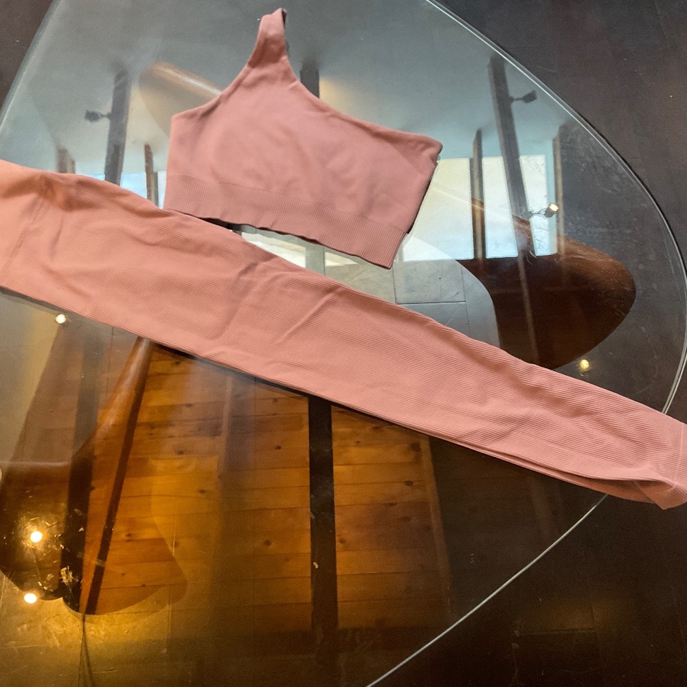 Lune active ribbed dusty rose set